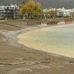 Grooves appear in the sand off of Harrison Lake lagoon as heavy rain hits Agassiz-Harrison. (Loretta Melanson)